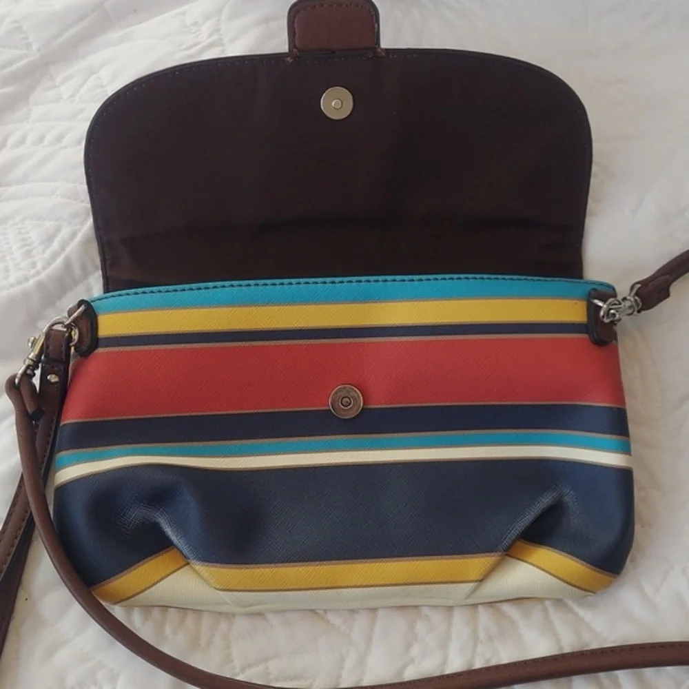 Chaps Crossbody Purse or Wristlet Bright Colored Striped, Distressed - Picture 5 of 10